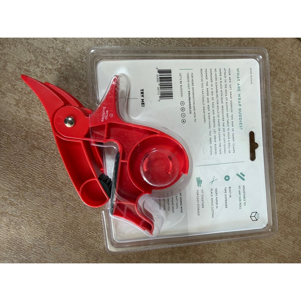 NIB Wrap Buddies Gift Wrap & Tape Dispenser Clamps - Cherry Red 2 pack